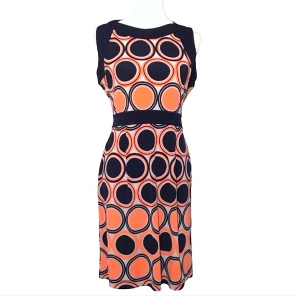 Banana Republic Factory Dresses & Skirts - Banana Republic Orange Navy Sleeveless Geometric Dots Dress Size Small